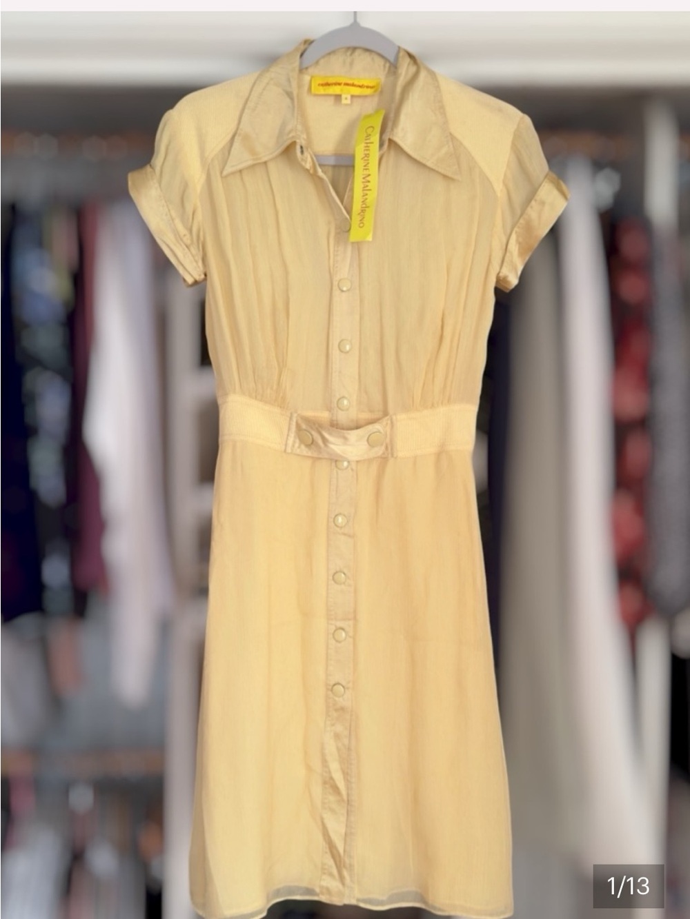 NWT vintage 100% silk/cotton yellow midi dress